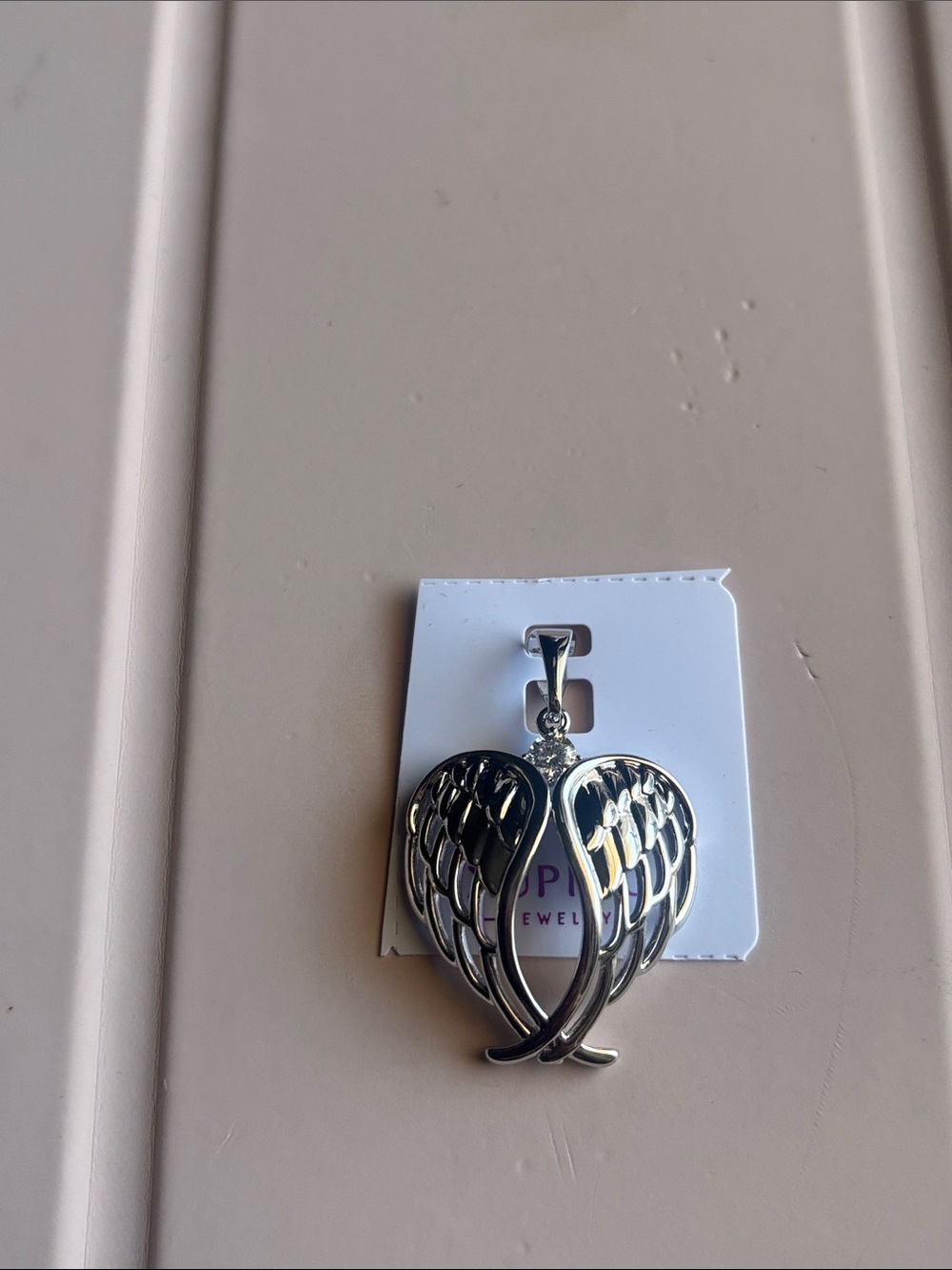 Xuping Silver Angel Wings Pendant - Silver with Crystal